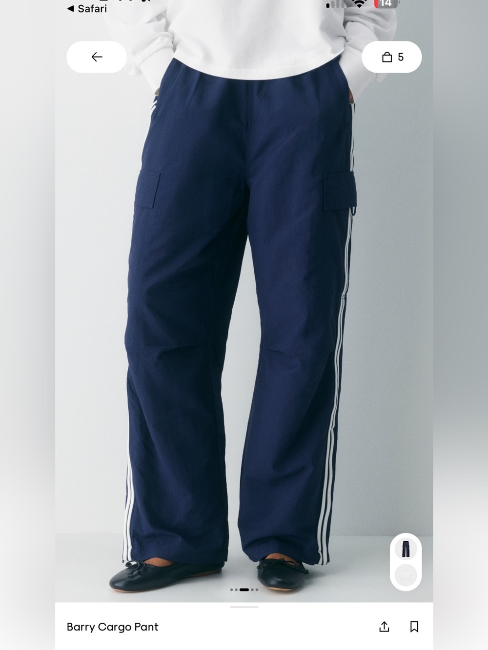 Aritzia Barry Navy Cargo Track Pants with Side Stripes